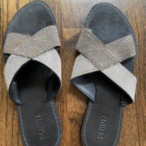 Leather Crystal Embellished Slides